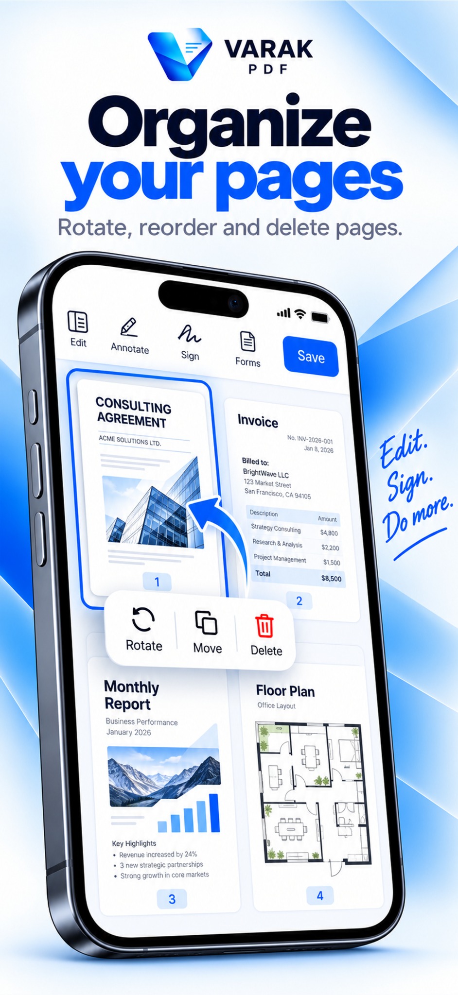 VARAK PDF organise feature on iPhone